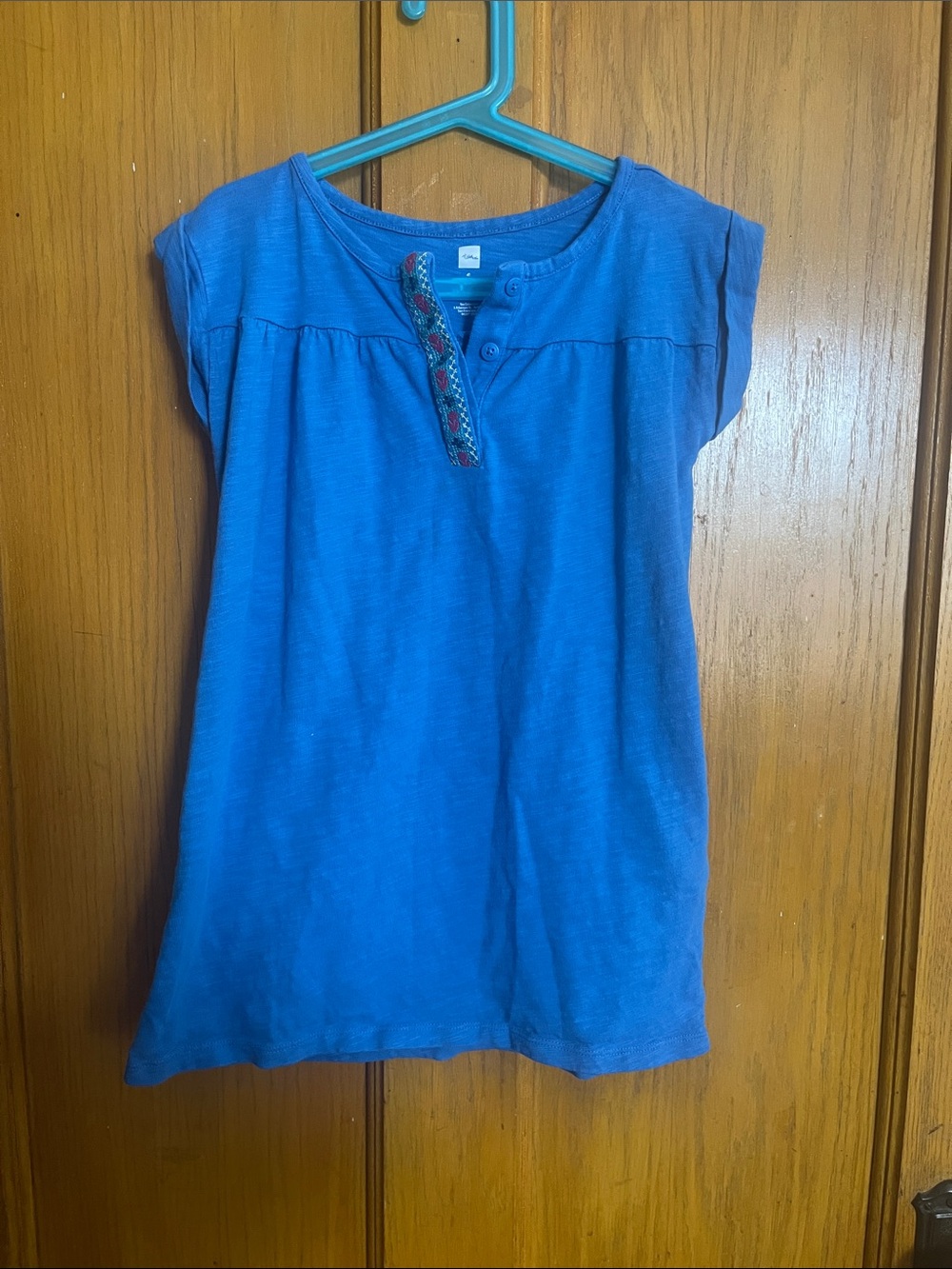 Tea Collection size 6 Girls' Short-Sleeve Henley dress in Bright Blue